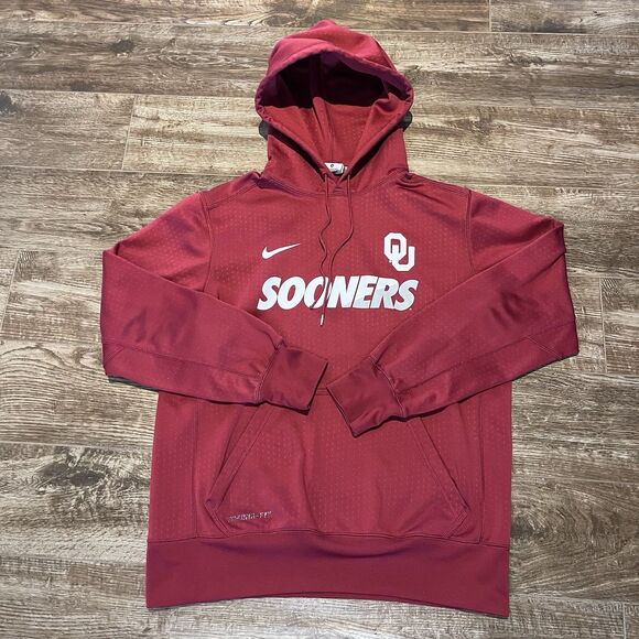 Nike Oklahoma Sooners Hoodie Mens Medium Red Sweatshirt Therma Fit Pullover OU - Picture 2 of 7